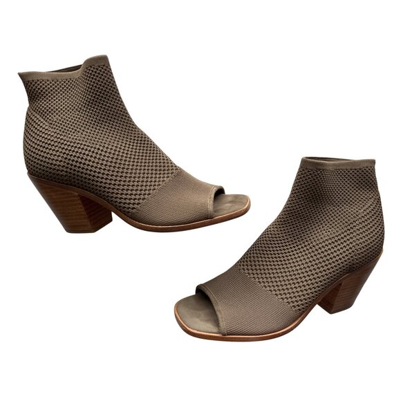 Eileen Fisher Ark Peep Toe Stretchy Knit Bootie Brown Pull On Mid Heel Size 9 - Picture 3 of 8